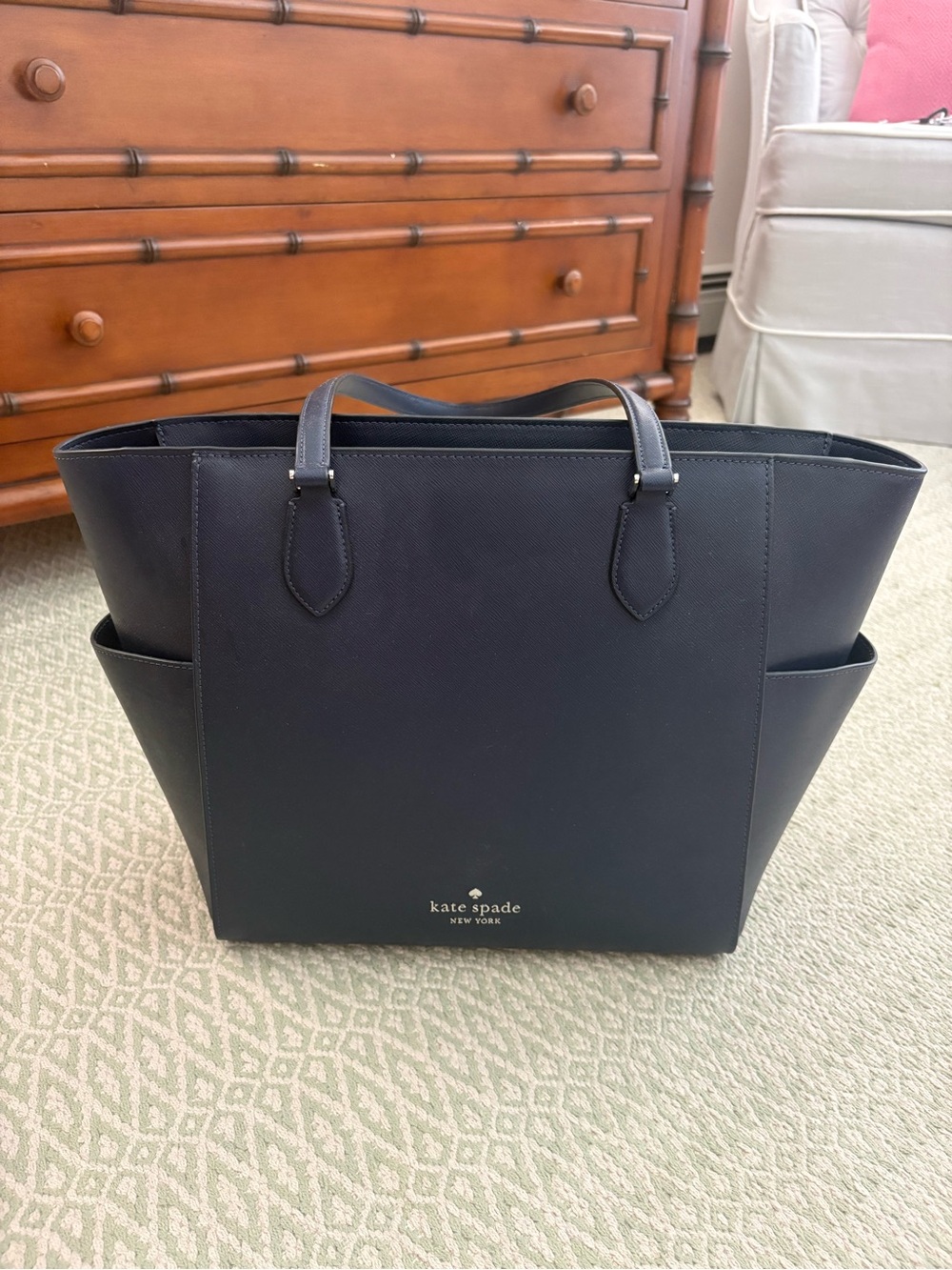 kate spade Navy Saffiano Leather Tote with Side Pockets- new with tags!